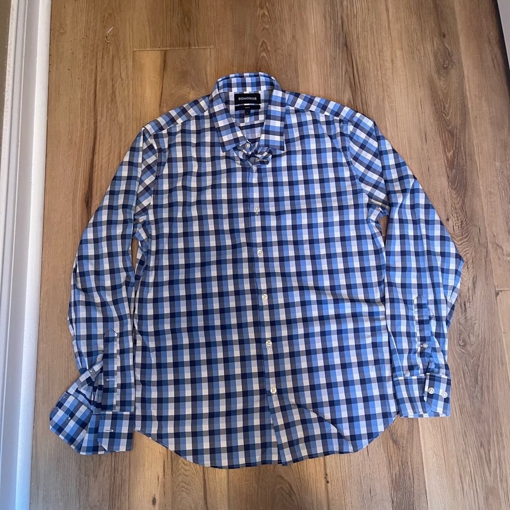 Bonobos Shirt Mens L Button Up Long Sleeve Multi Color Plaid Tailored Fit.